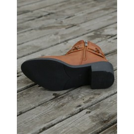 Vintage Plain Wearable Zipper Block Heel Classic Boots Buckle