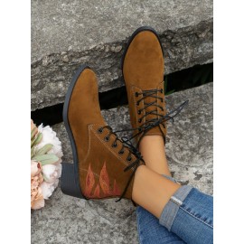 Vintage Abstract Wearable Lace-Up Block Heel Classic Boots Printing