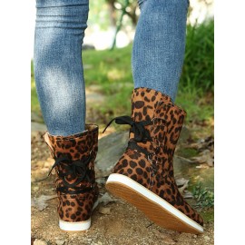 Casual Leopard Snake Print Lace-up Print Boots
