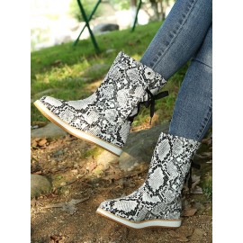 Casual Leopard Snake Print Lace-up Print Boots