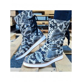 Casual Leopard Snake Print Lace-up Print Boots