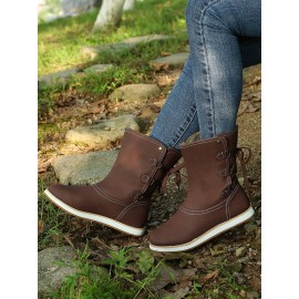 Casual Leopard Snake Print Lace-up Print Boots