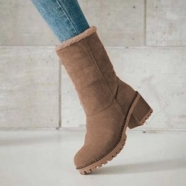 Comfortable Soft Slip On Chunky Heel Snow Boots Footwear