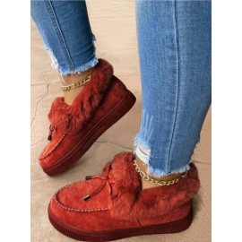 Vintage Plain All Season Wearable Daily Flat Shoes Faux Fur Slip On Deep Mouth Single Shoes for Women