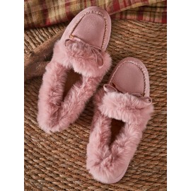 Vintage Plain All Season Wearable Daily Flat Shoes Faux Fur Slip On Deep Mouth Single Shoes for Women