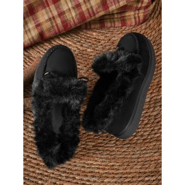 Vintage Plain All Season Wearable Daily Flat Shoes Faux Fur Slip On Deep Mouth Single Shoes for Women
