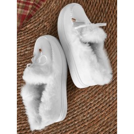 Vintage Plain All Season Wearable Daily Flat Shoes Faux Fur Slip On Deep Mouth Single Shoes for Women