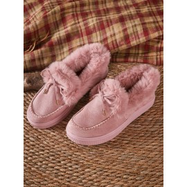 Vintage Plain All Season Wearable Daily Flat Shoes Faux Fur Slip On Deep Mouth Single Shoes for Women