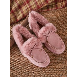 Vintage Plain All Season Wearable Daily Flat Shoes Faux Fur Slip On Deep Mouth Single Shoes for Women