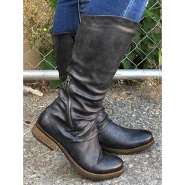 Vintage Soft Sole Comfortable Block Heel Tall Boots Rider Boots