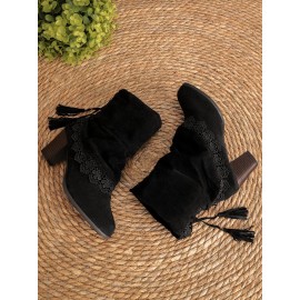 Vintage Lace Flanging Casual Fringed Short Ankle Boots