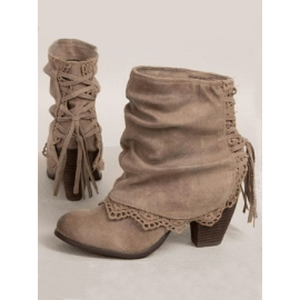 Vintage Lace Flanging Casual Fringed Short Ankle Boots