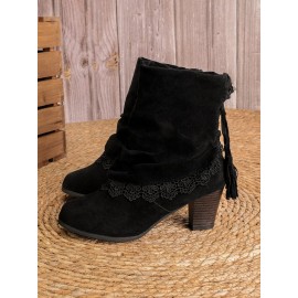 Vintage Lace Flanging Casual Fringed Short Ankle Boots