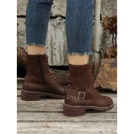 Retro Stitching Lace-up Zipper Boots
