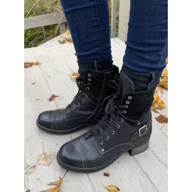 Retro Stitching Lace-up Zipper Boots