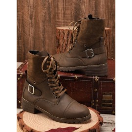 Retro Stitching Lace-up Zipper Boots