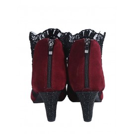 Lace Split Joint Chunky Heel Sandals Boots with Back Zip