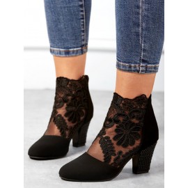 Lace Split Joint Chunky Heel Sandals Boots with Back Zip
