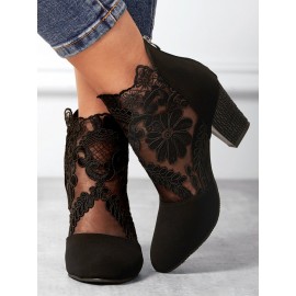 Lace Split Joint Chunky Heel Sandals Boots with Back Zip