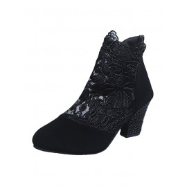 Lace Split Joint Chunky Heel Sandals Boots with Back Zip