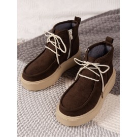 Casual Plain Non-Slip Zipper Block Heel Moccasin Boots