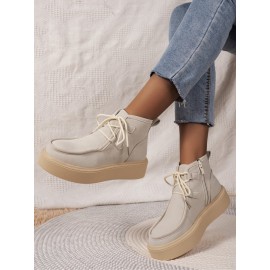 Casual Plain Non-Slip Zipper Block Heel Moccasin Boots