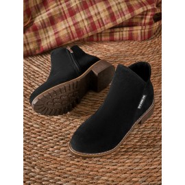 British Style Round Toe Comfortable Zip Low Heel Booties