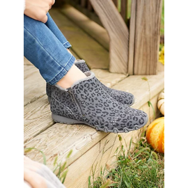 Faux Leather Panel Zip and Fleece Soft Ankle Ankle Boots