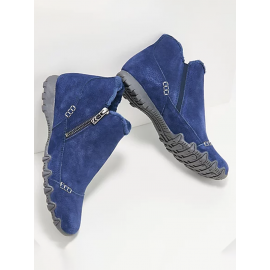 Faux Leather Panel Zip and Fleece Soft Ankle Ankle Boots