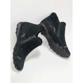 Faux Leather Panel Zip and Fleece Soft Ankle Ankle Boots