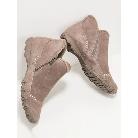 Faux Leather Panel Zip and Fleece Soft Ankle Ankle Boots