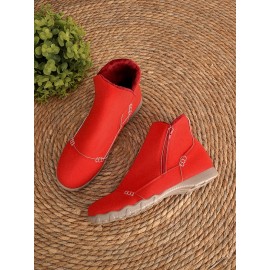 Faux Leather Panel Zip and Fleece Soft Ankle Ankle Boots