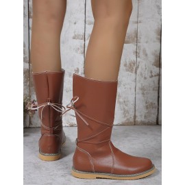 Comfortable Soft Lightweight Lace Up Chunky Heel Snow Boots Footwear