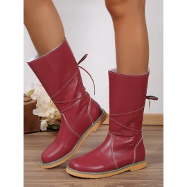 Comfortable Soft Lightweight Lace Up Chunky Heel Snow Boots Footwear