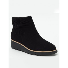 Comfortable Soft Leather Bow Round Toe Low Heel Booties