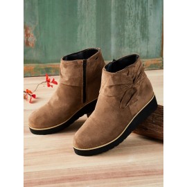 Comfortable Soft Leather Bow Round Toe Low Heel Booties