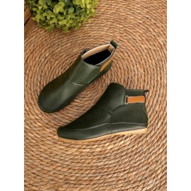 Women Casual Green Daily Adjustable Soft Leather Booties