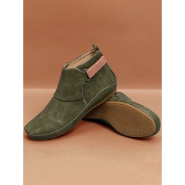Women Casual Green Daily Adjustable Soft Leather Booties