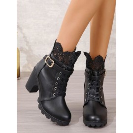 Vintage Color Block Wearable Zipper Block Heel Classic Boots Split Joint