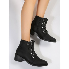 Vintage Plain Non-Slip Zipper Block Heel Classic Boots Buckle