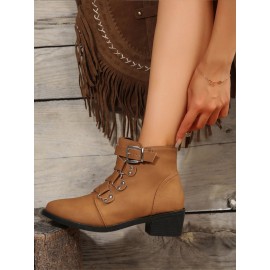 Vintage Plain Non-Slip Zipper Block Heel Classic Boots Buckle