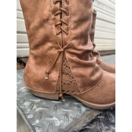 Women's Cross Lace Lace Panel Vintage Chunky Heel Chukkas Booties