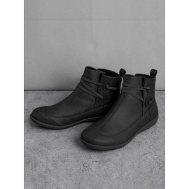 Women Casual Soft Braided Strap Lether PU Flat Heel Snow Boots