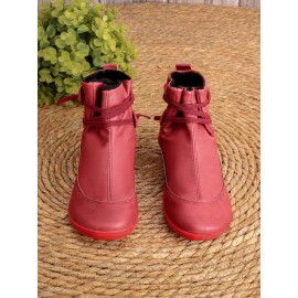 Women Casual Soft Braided Strap Lether PU Flat Heel Snow Boots