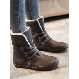 Retro Cuffed Casual Round Toe Short Boots