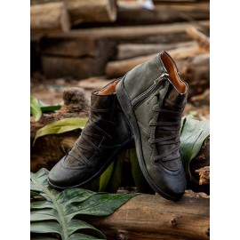 Women Lether Fall Flat Heel PU Boots