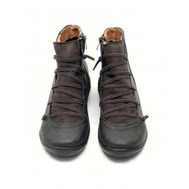 Women Lether Fall Flat Heel PU Boots