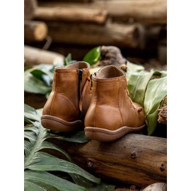 Women Lether Fall Flat Heel PU Boots