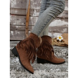 West Style Plain Non-Slip Slip On Block Heel Cowboy Boots Rivet