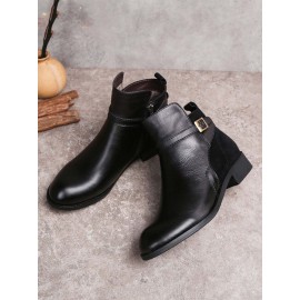 Vintage Round Toe Chunky Heel Casual Short Boots